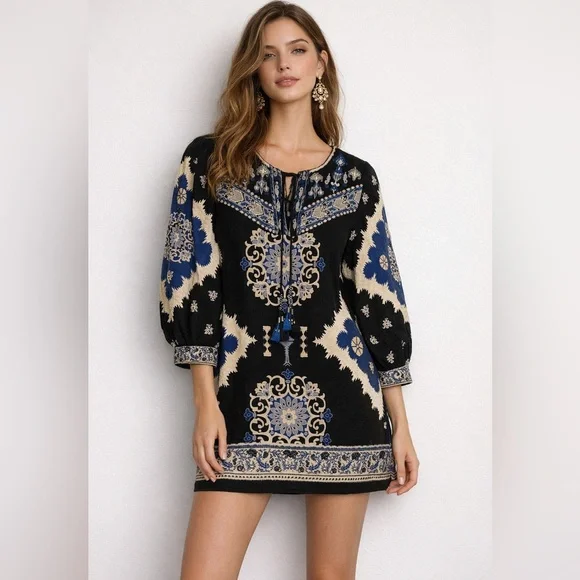 Zara | Dresses | Zara Boho Embroidered Mini Dress Sz Medium | Poshmark
